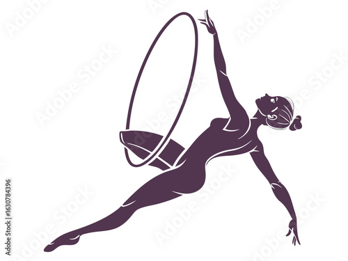 Silhouette of a woman performing aerial hoop acrobatics with graceful pose and artistic expression shown created with generated ai
