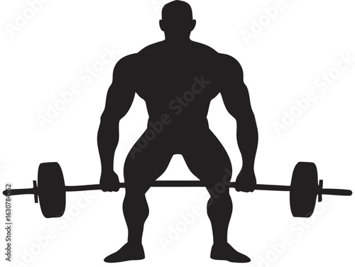 Silhouette of a muscular man lifting a barbell in a deadlift position showing strength and power in black created with generated ai