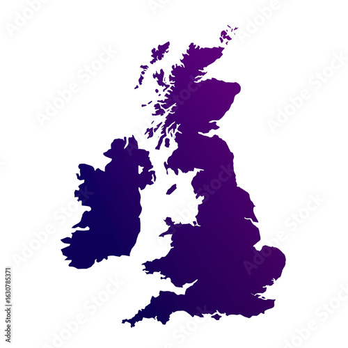 British Isles Map isolated on transparent white background. Blue and purple gradient textured map isolated on transparent png