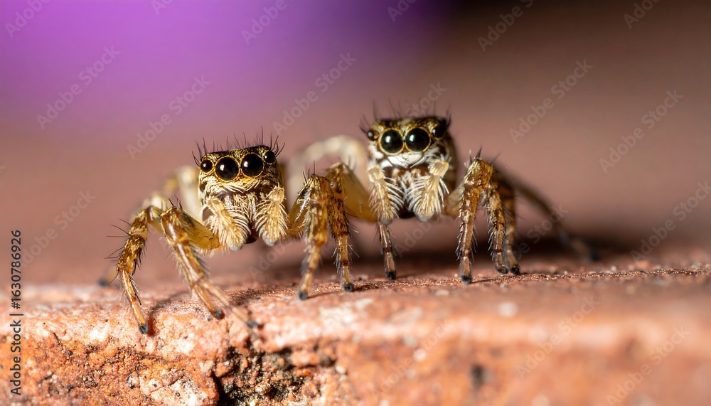 Fototapeta premium Jumping spiders on a surface