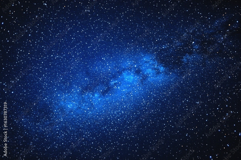 Obraz premium Starry sky background, blue night sky full of stars, glowing stars in the dark space, starry background, dark night, stars in the distance, starlight, dark background with a blue glow, night sky. 