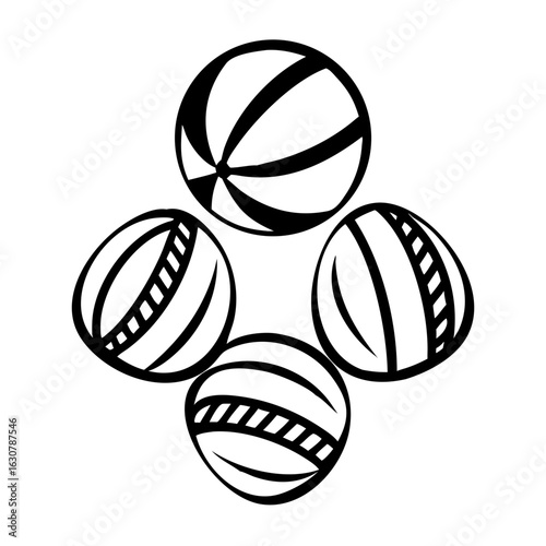 Four decorative juggling balls in a playful arrangement  