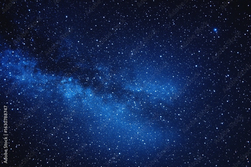Fototapeta premium Starry sky background, blue night sky full of stars, glowing stars in the dark space, starry background, dark night, stars in the distance, starlight, dark background with a blue glow, night sky. 