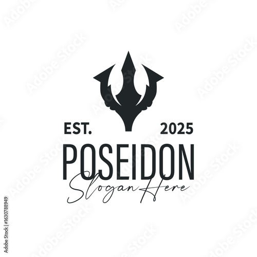 Trident logo weapon concept,  pitchfork weapon as a symbol of poseidon, neptune, the god of the sea, design illustration concept for product brand, shop, template and poster
