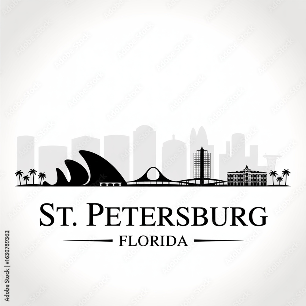 Fototapeta premium Saint Petersburg Skyline Silhouette - Florida Waterfront City Vector Illustration