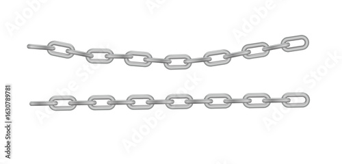 Free metal chain with whole or break steel chrome links. Collection of seamless metal chains colored silver. Vector