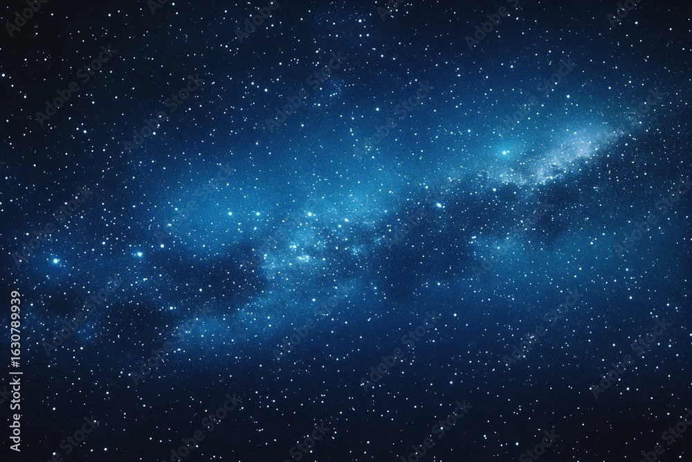 Obraz premium Starry sky background, blue night sky full of stars, glowing stars in the dark space, starry background, dark night, stars in the distance, starlight, dark background with a blue glow, night sky. 