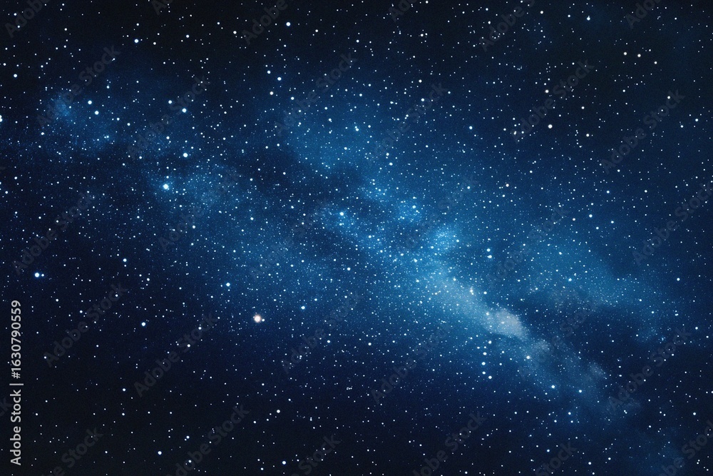 Fototapeta premium Starry sky background, blue night sky full of stars, glowing stars in the dark space, starry background, dark night, stars in the distance, starlight, dark background with a blue glow, night sky. 