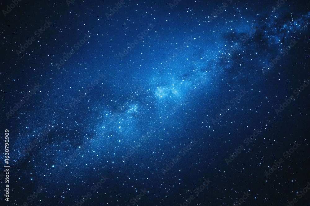Obraz premium Starry sky background, blue night sky full of stars, glowing stars in the dark space, starry background, dark night, stars in the distance, starlight, dark background with a blue glow, night sky. 