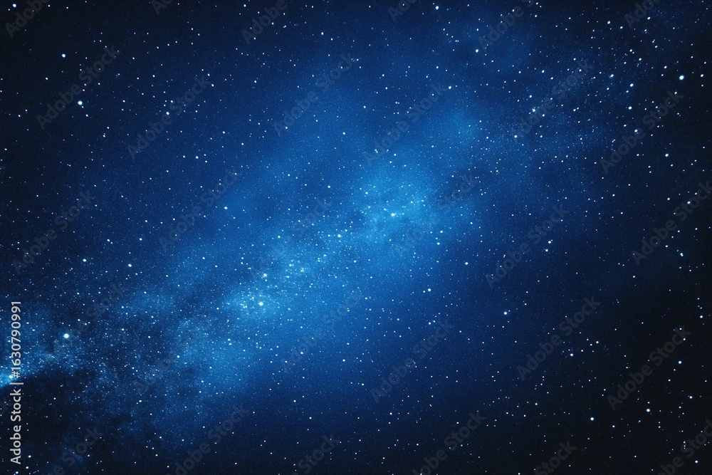 Obraz premium Starry sky background, blue night sky full of stars, glowing stars in the dark space, starry background, dark night, stars in the distance, starlight, dark background with a blue glow, night sky. 