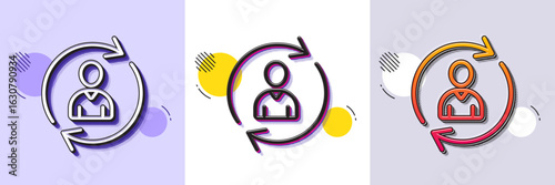 Human Resources line icon. Halftone dotted pattern. Gradient icon with grain shadow. User Profile sign. Person silhouette symbol. Refresh or Update sign. Line person info icon. Various designs. Vector