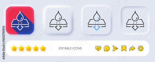 Water resistant line icon. Neumorphic, Flat shadow, 3d buttons. Waterproof sign. Drop protection symbol. Line water resistant icon. Social media icons. Vector