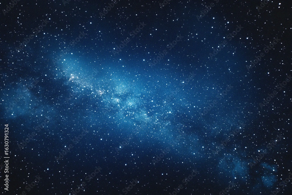 Fototapeta premium Starry sky background, blue night sky full of stars, glowing stars in the dark space, starry background, dark night, stars in the distance, starlight, dark background with a blue glow, night sky. 