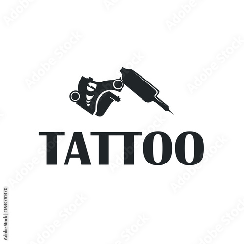 black silhouette illustration logo tattoo machine with vintage old retro minimalist concept template symbol tattoo studio design
