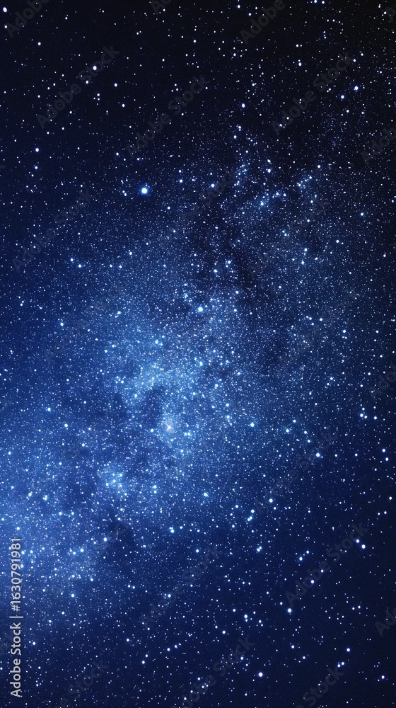 Obraz premium Starry sky background, blue night sky full of stars, glowing stars in the dark space, starry background, dark night, stars in the distance, starlight, dark background with a blue glow, night sky. 