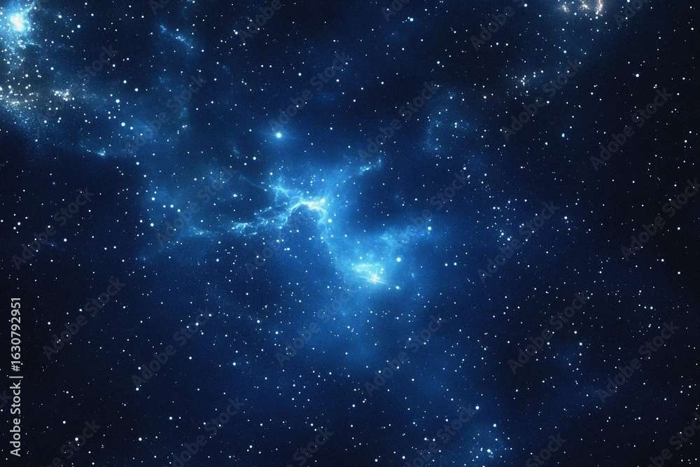 Fototapeta premium Starry sky background, blue night sky full of stars, glowing stars in the dark space, starry background, dark night, stars in the distance, starlight, dark background with a blue glow, night sky. 
