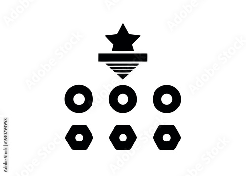 Geometric shapes star above rings and hexagons silhouette