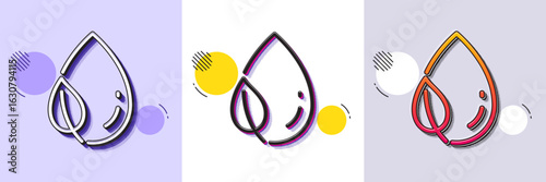 Mint leaf with water drop line icon. Halftone dotted pattern. Gradient icon with grain shadow. Nature plant dew sign. Environmental care symbol. Line leaf dew icon. Various designs. Vector