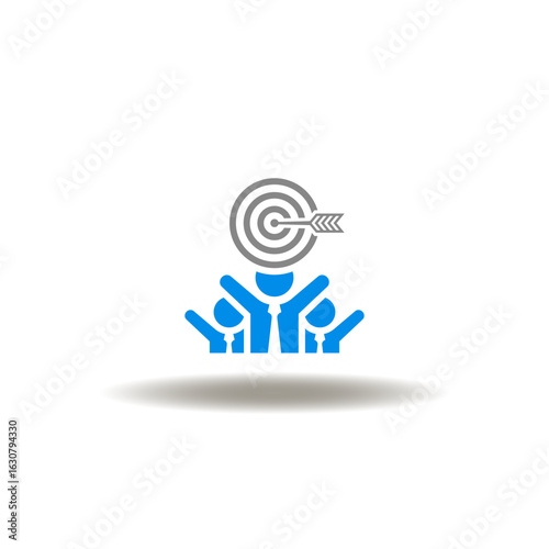 Vector illustration of win or happy team and target. Symbol of stakeholders. Icon of stakeholder management.