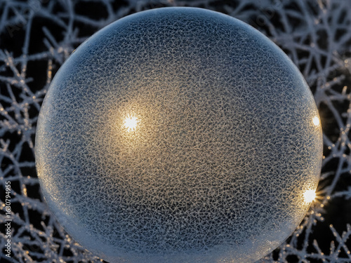 ﻿Innenleuchten: Kugel in frostiger Zweigstruktur – Schutz, Isolation, winterliche Ruhe.