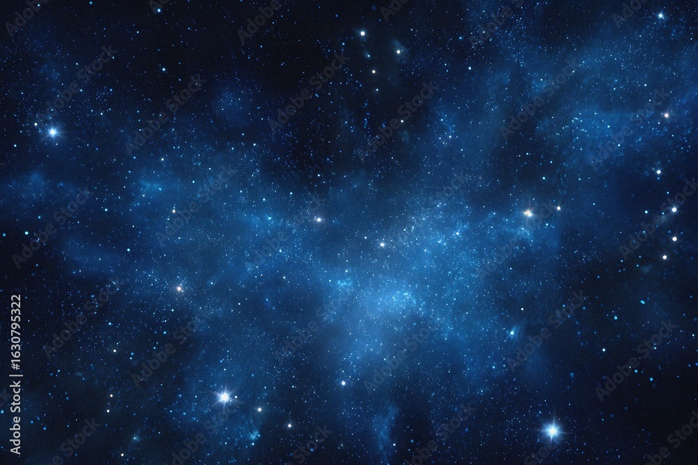 Obraz premium Starry sky background, blue night sky full of stars, glowing stars in the dark space, starry background, dark night, stars in the distance, starlight, dark background with a blue glow, night sky. 