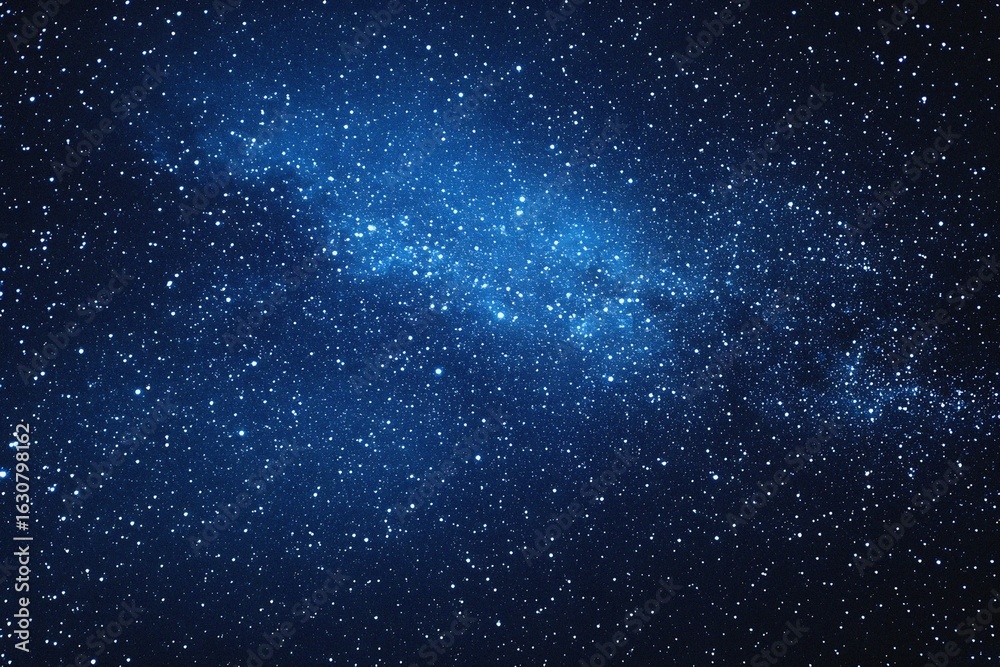 Obraz premium Starry sky background, blue night sky full of stars, glowing stars in the dark space, starry background, dark night, stars in the distance, starlight, dark background with a blue glow, night sky. 