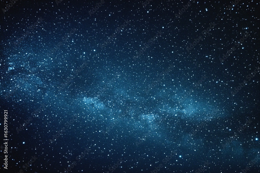 Obraz premium Starry sky background, blue night sky full of stars, glowing stars in the dark space, starry background, dark night, stars in the distance, starlight, dark background with a blue glow, night sky. 