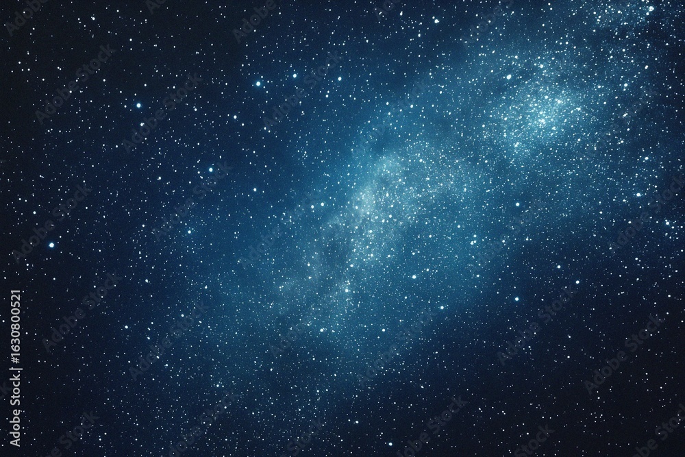 Naklejka premium Starry sky background, blue night sky full of stars, glowing stars in the dark space, starry background, dark night, stars in the distance, starlight, dark background with a blue glow, night sky. 