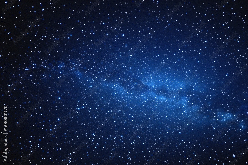 Obraz premium Starry sky background, blue night sky full of stars, glowing stars in the dark space, starry background, dark night, stars in the distance, starlight, dark background with a blue glow, night sky. 