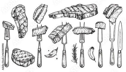 Grilled steak illustrations