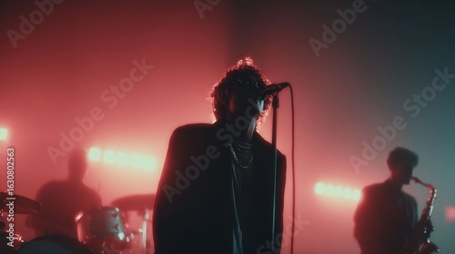 Singer on stage, backlit, smoky stage