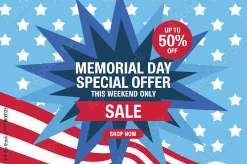 Vector art of memorial day special offer sale up to 50 off this weekend