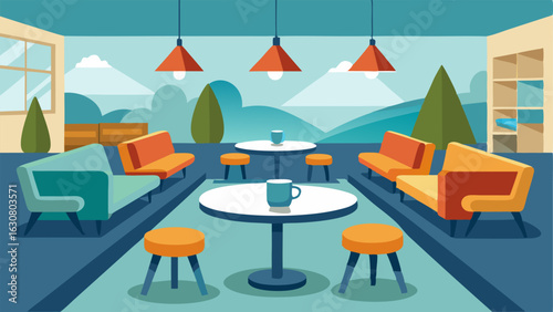 A lounge area with tables and chairs perfect for visitors to relax and socialize after their workout.