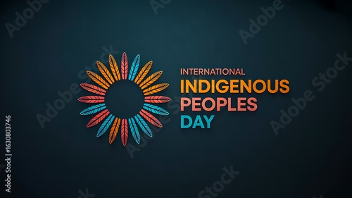 International indigenous peoples day graphic with decorative feather circle