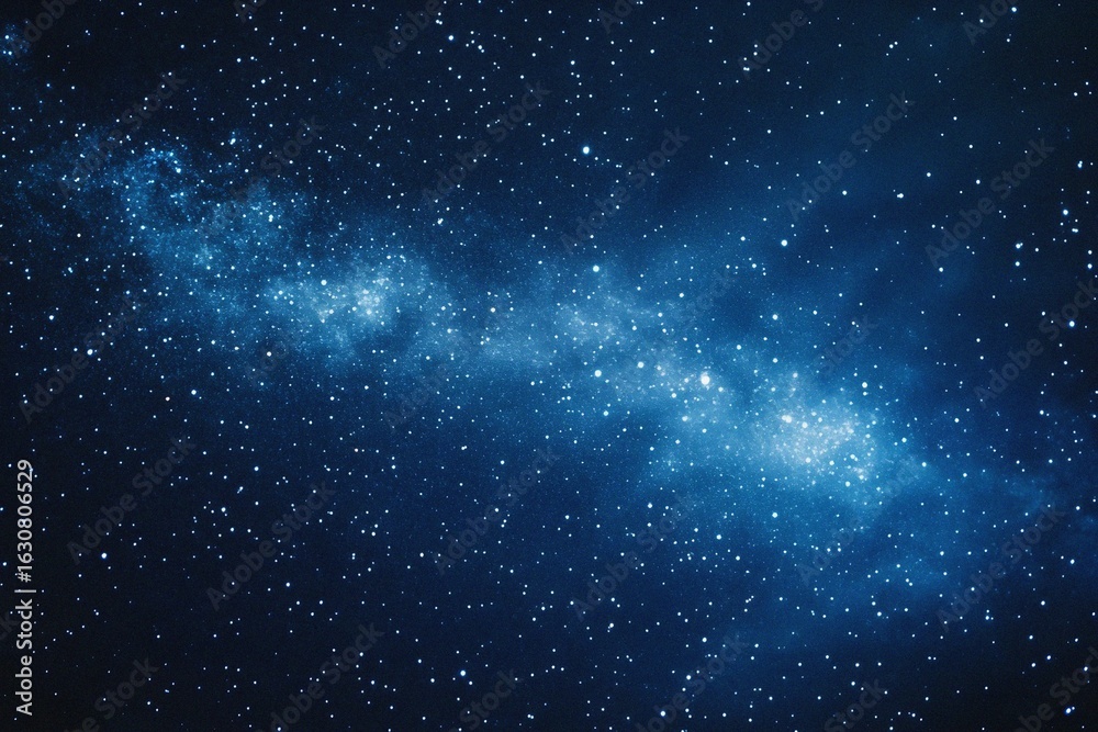 Obraz premium Starry sky background, blue night sky full of stars, glowing stars in the dark space, starry background, dark night, stars in the distance, starlight, dark background with a blue glow, night sky. 