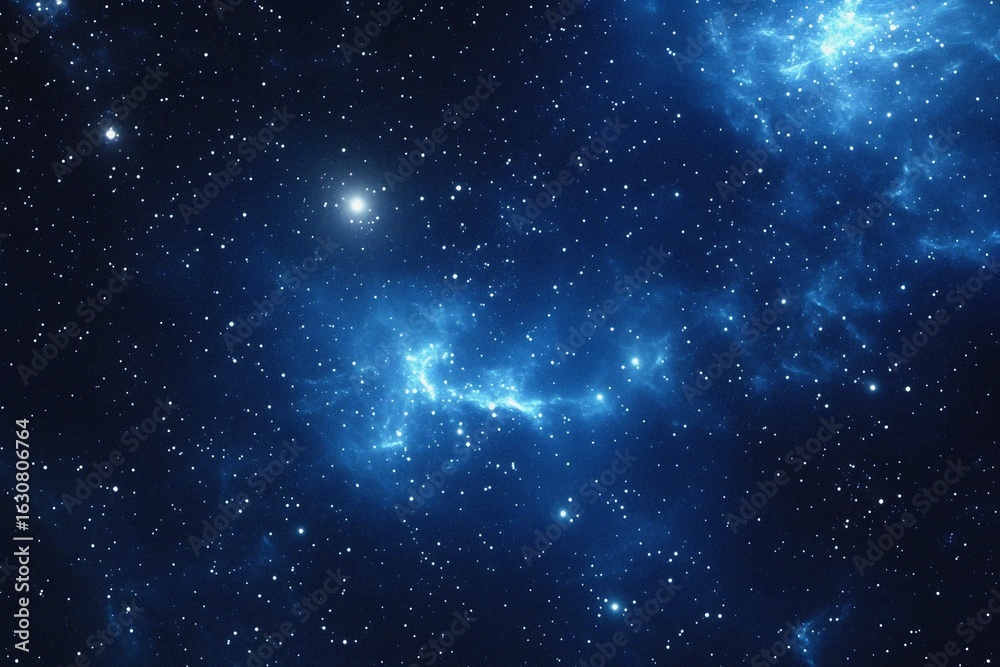 Obraz premium Starry sky background, blue night sky full of stars, glowing stars in the dark space, starry background, dark night, stars in the distance, starlight, dark background with a blue glow, night sky. 