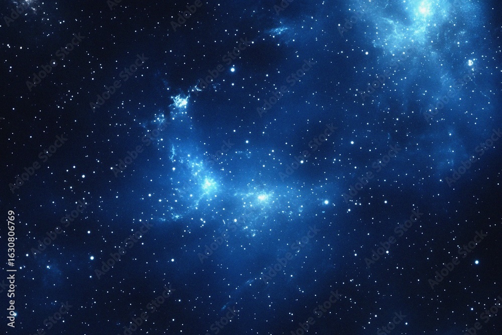 Obraz premium Starry sky background, blue night sky full of stars, glowing stars in the dark space, starry background, dark night, stars in the distance, starlight, dark background with a blue glow, night sky. 