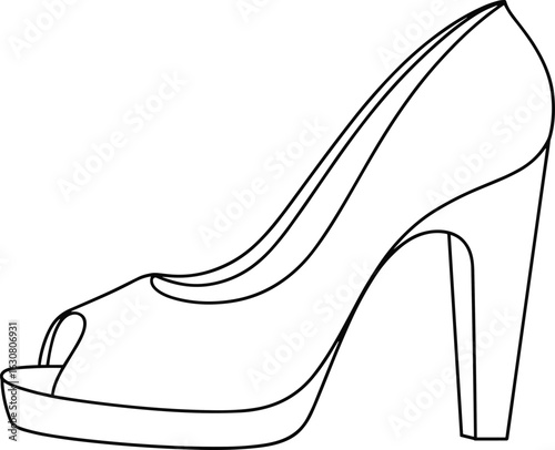 Detailed technical drawing of a women's peep-toe platform high heel, perfect for elegant fashion and shoe design