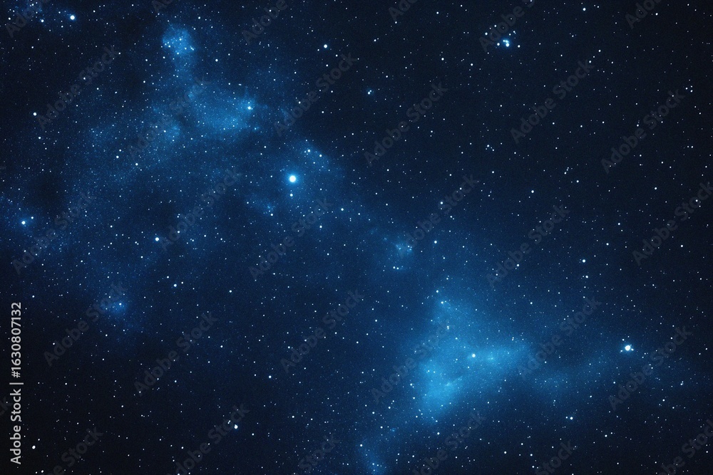 Obraz premium Starry sky background, blue night sky full of stars, glowing stars in the dark space, starry background, dark night, stars in the distance, starlight, dark background with a blue glow, night sky. 