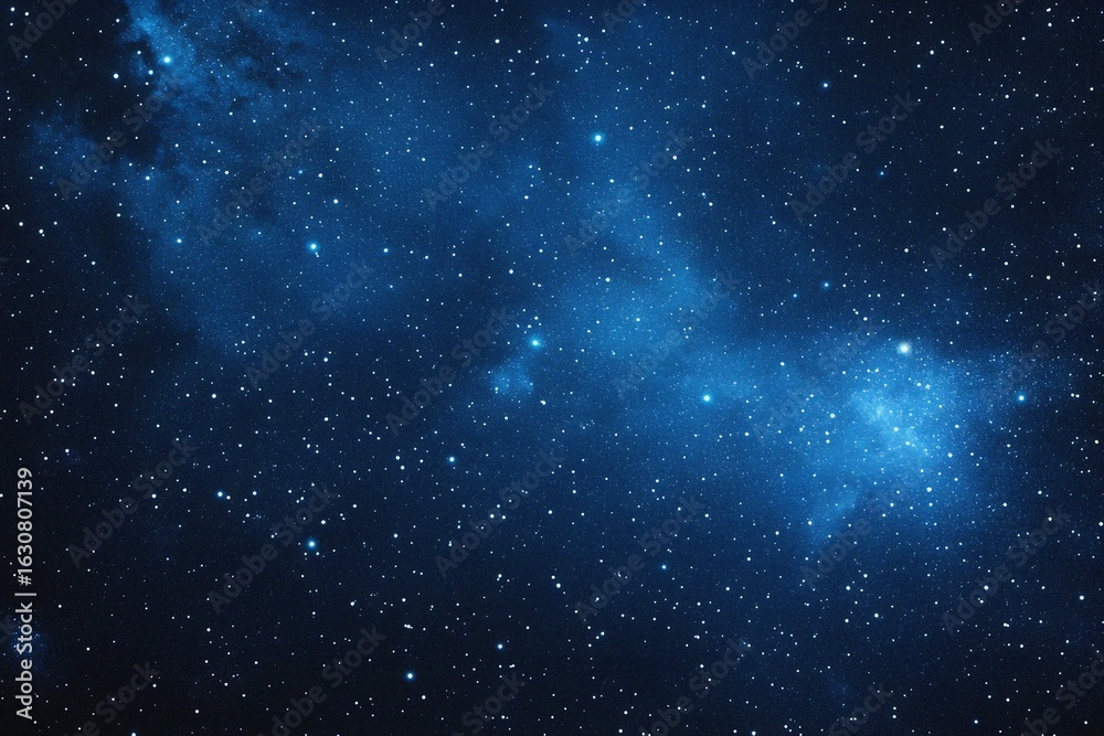 Obraz premium Starry sky background, blue night sky full of stars, glowing stars in the dark space, starry background, dark night, stars in the distance, starlight, dark background with a blue glow, night sky. 
