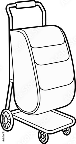 Wheeled shopping trolley bag flat vector illustration, a detailed technical drawing for retail and travel accessory projects