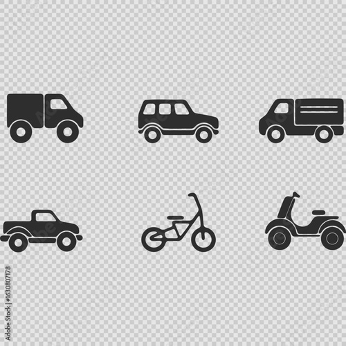 Wallpaper Mural Six types of vehicles are shown, highlighting options for transport and recreation. The simple design illustrates utility and leisure choices available for users. Torontodigital.ca