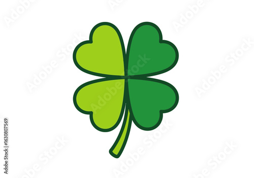 Four leaf clover illustration symbolizing luck and Irish culture for St. Patrick's Day celebrations, with a vibrant green hue and clean vector design