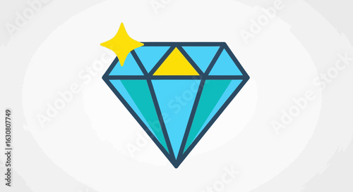 Shiny Blue Diamond Gemstone with Sparkle on White Background