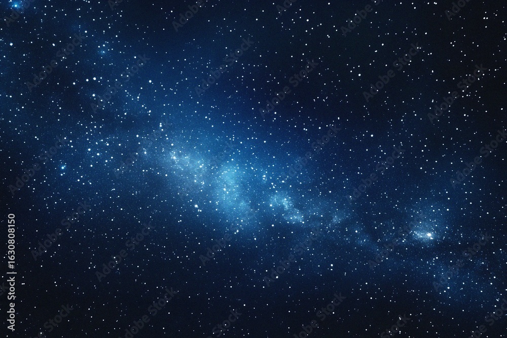Obraz premium Starry sky background, blue night sky full of stars, glowing stars in the dark space, starry background, dark night, stars in the distance, starlight, dark background with a blue glow, night sky. 