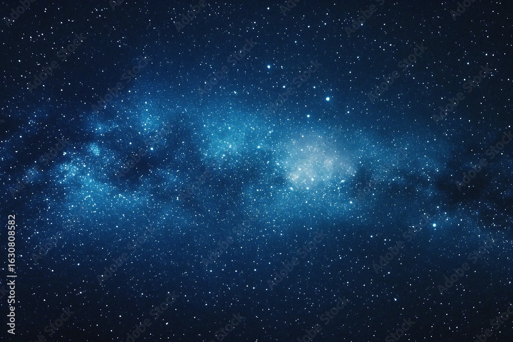Fototapeta premium Starry sky background, blue night sky full of stars, glowing stars in the dark space, starry background, dark night, stars in the distance, starlight, dark background with a blue glow, night sky. 