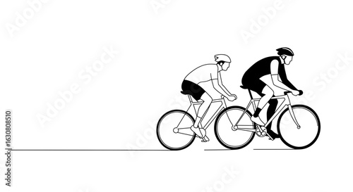 Two cyclists racing in a minimalist black and white style  