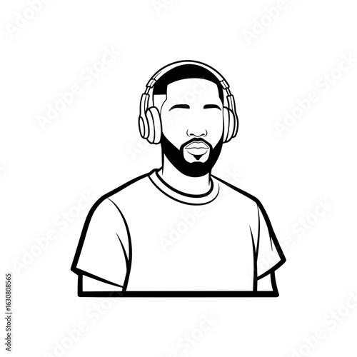 Man wearing headphones in casual t-shirt with closed eyes  icon