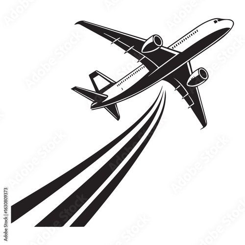 Airplane in flight isolated on white background, symbolizing travel, aviation, and the excitement of journey through a clean and modern graphic representation