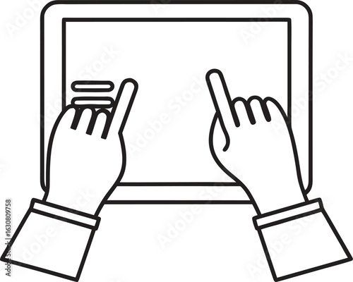 Hands Touching Screen - Vector Illustration